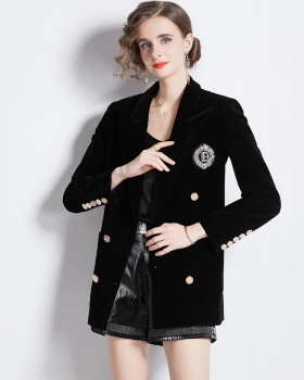 Badge long business suit all-match black coat for women