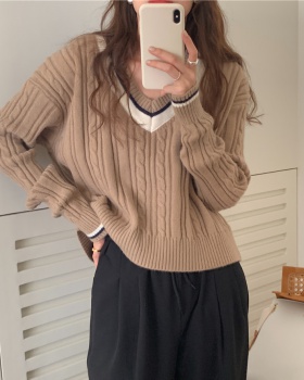Mixed colors Korean style pullover college style sweater