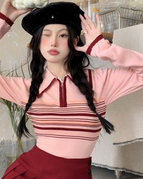 Mixed colors stripe short long sleeve sweater