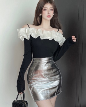 Silver France style tops lotus leaf edges short skirt