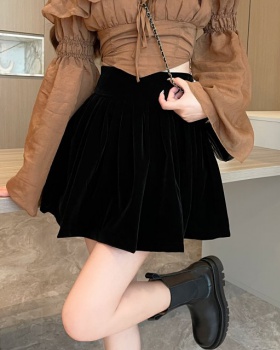 Velvet black skirt high waist short skirt