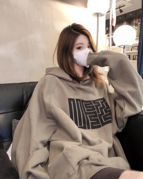 Hooded fiber cotton tops loose Korean style hoodie for women