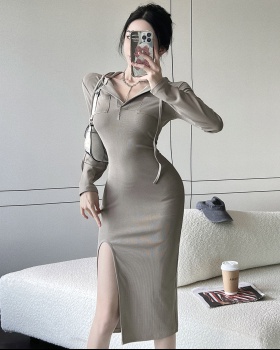 Package hip split Casual slim sexy long sleeve dress
