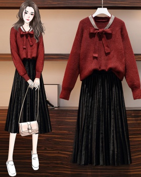Knitted loose autumn and winter long sleeve sweater 2pcs set