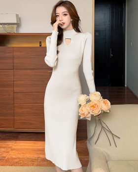 Slim autumn and winter dress hollow knitted long dress