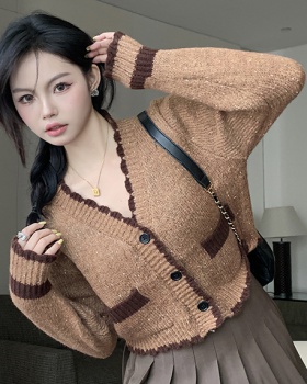 Knitted lace V-neck autumn tender cardigan