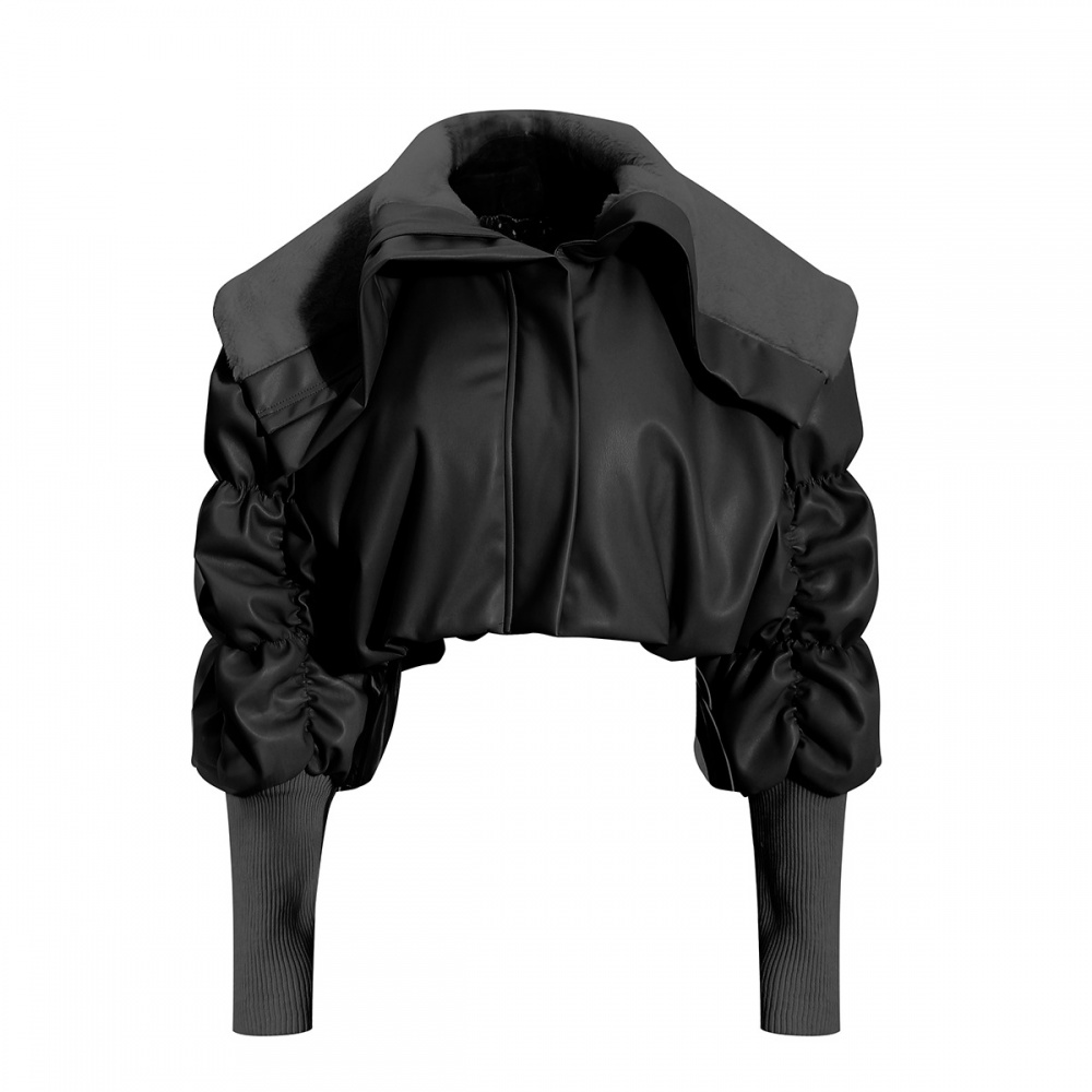 Winter large lapel leather coat plus velvet jacket for women