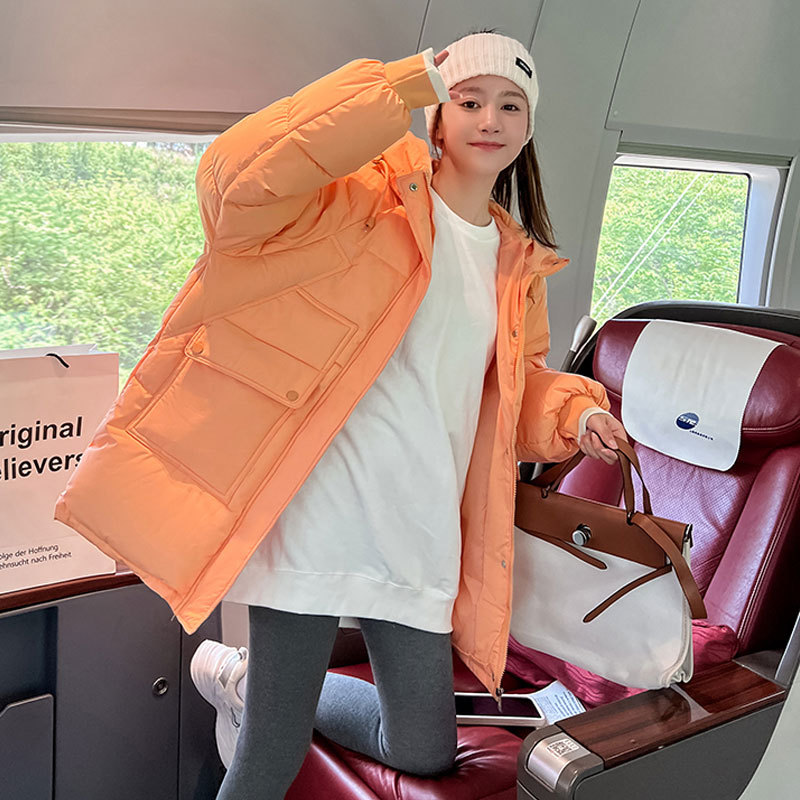 Thick orange coat down loose cotton coat for women