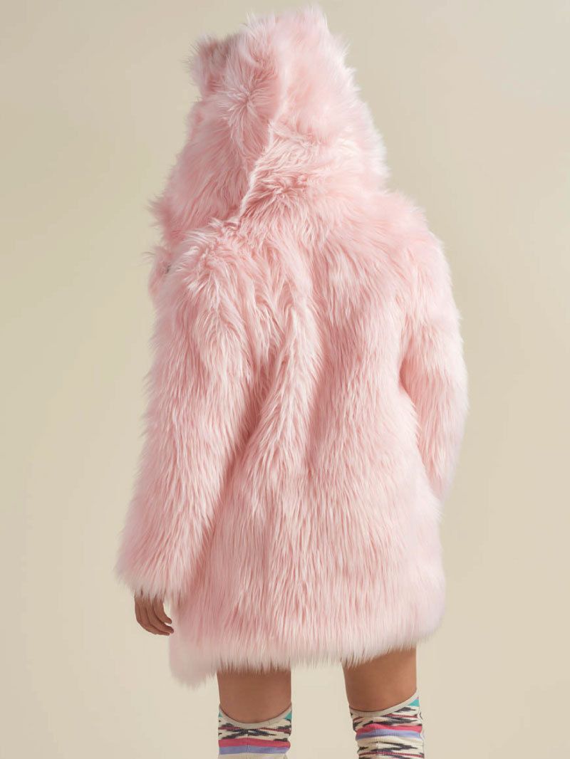 Ear pink long European style faux fur coat for women