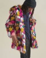 European style rainbow Korean style faux fur long coat for men