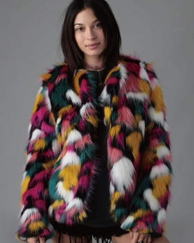 European style splice coat faux fur rainbow fur coat