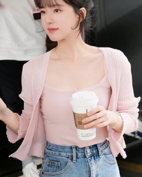 Pink sweet cardigan thin sweater 2pcs set for women