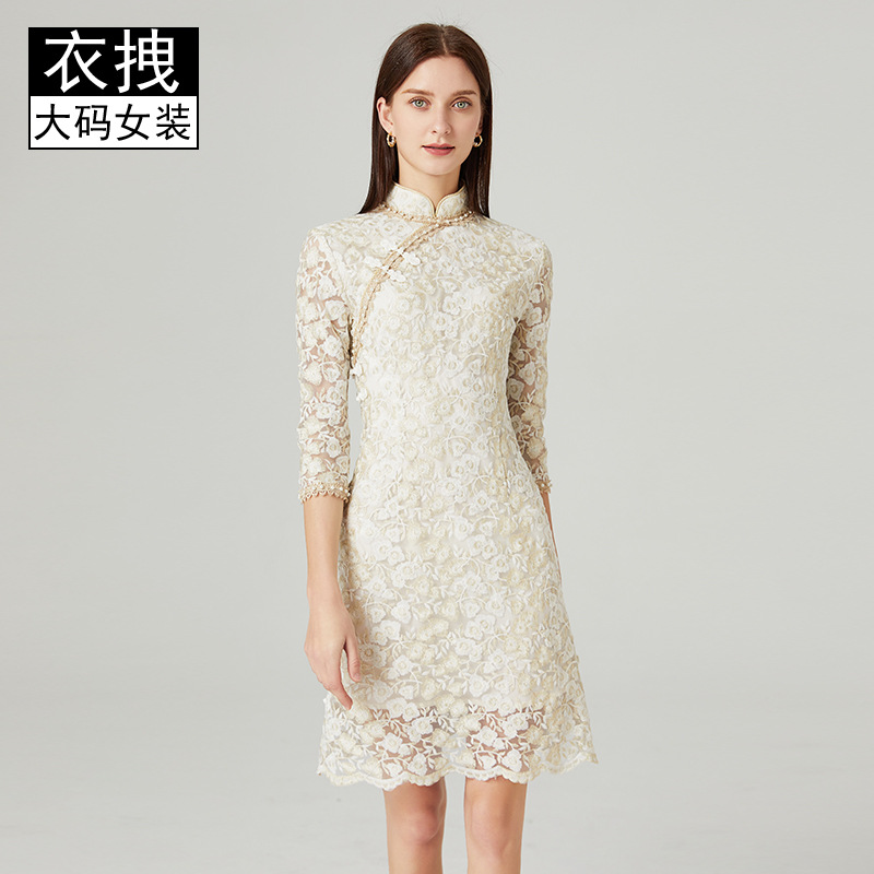 Middle-aged spring and autumn dress lace cheongsam