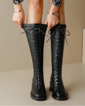 Middle-heel boots side zipper thigh boots