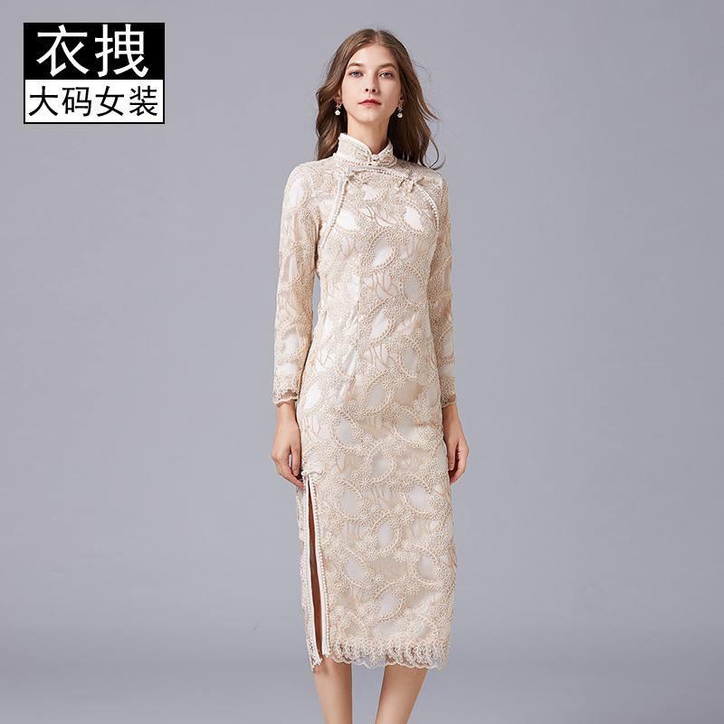 Lace large yard cheongsam embroidery Chinese style dress