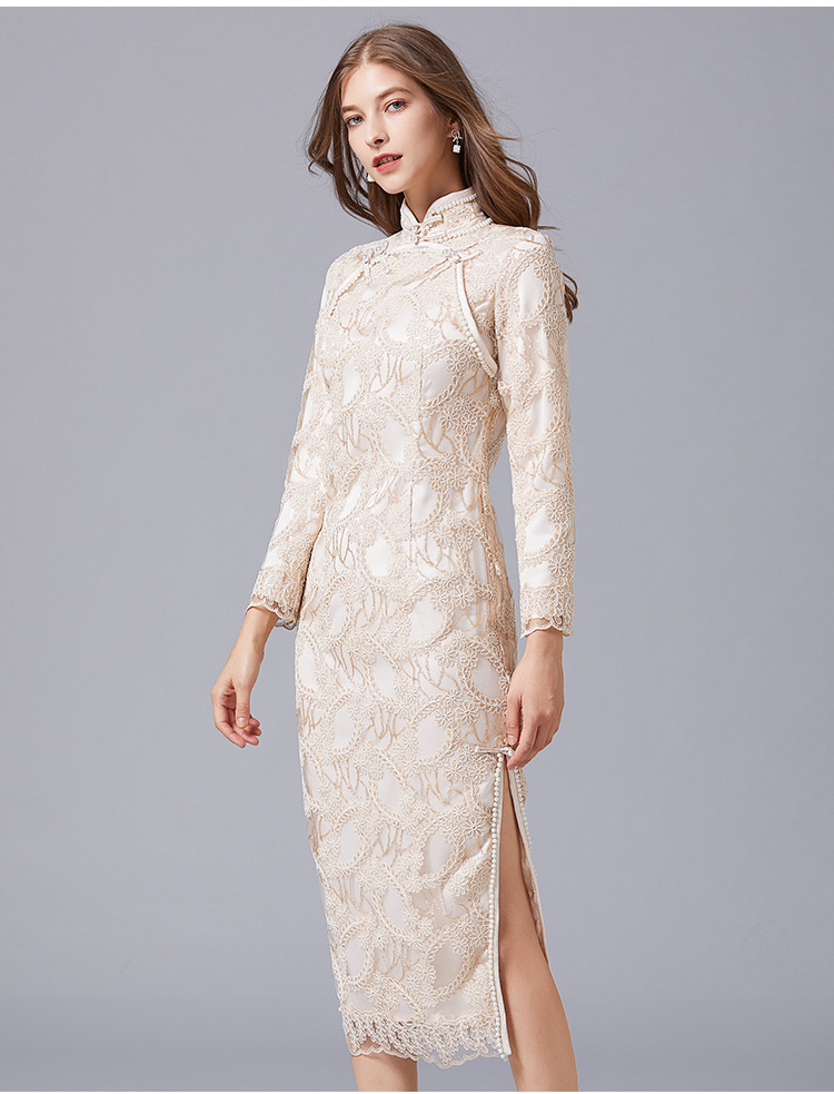 Lace large yard cheongsam embroidery Chinese style dress