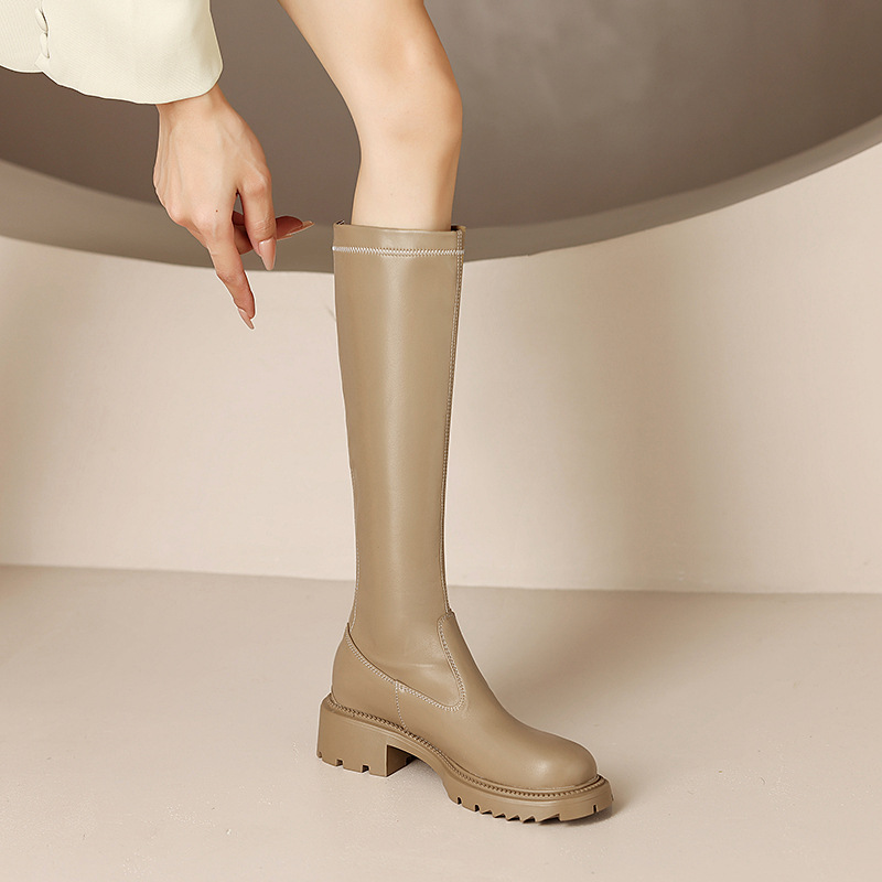 Middle-heel plus velvet thick women's boots elasticity winter boots