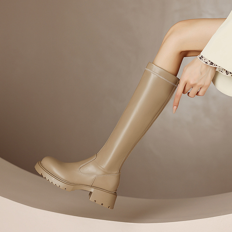 Middle-heel plus velvet thick women's boots elasticity winter boots