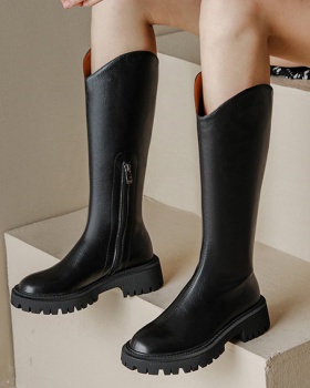 Retro middle-heel thigh boots side zipper autumn boots