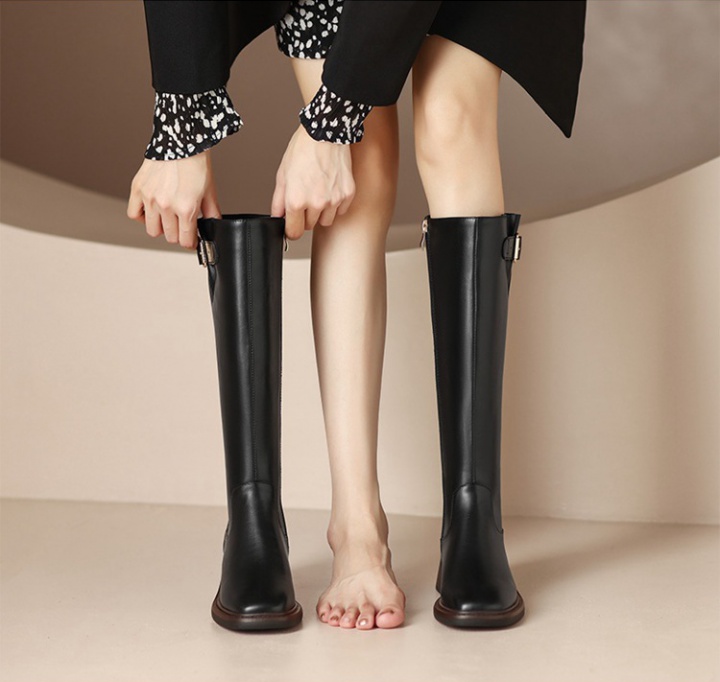 Belt buckle middle-heel thigh boots not exceed knee boots