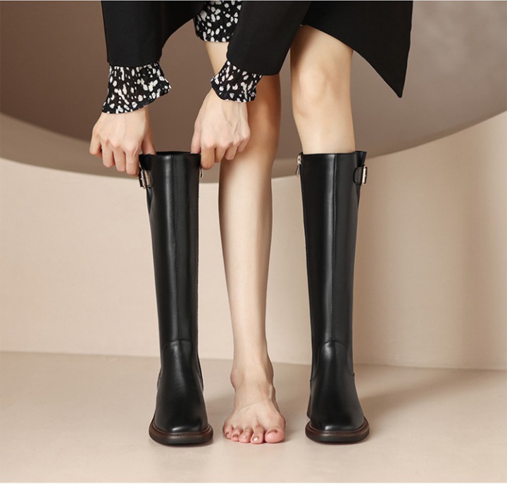 Belt buckle retro boots round thigh boots for women