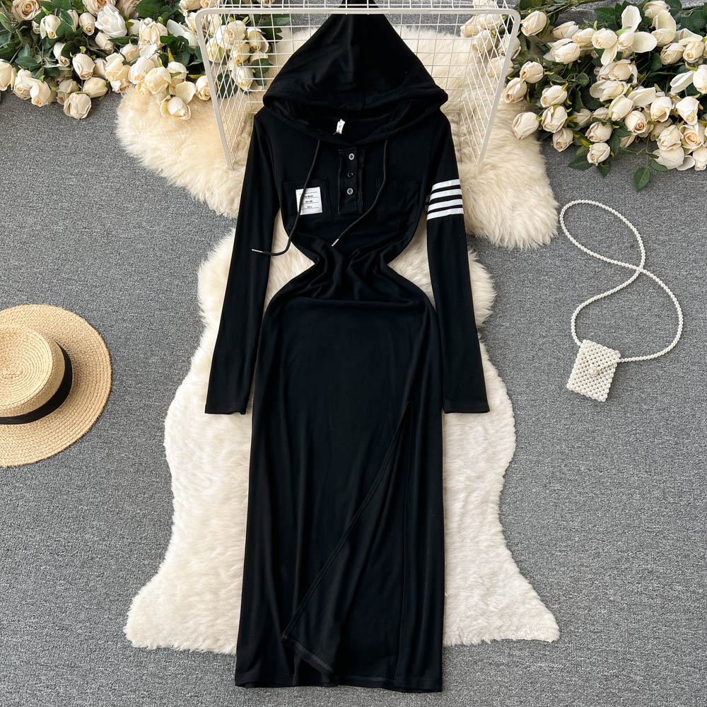 Autumn and winter package hip dress hooded long dress
