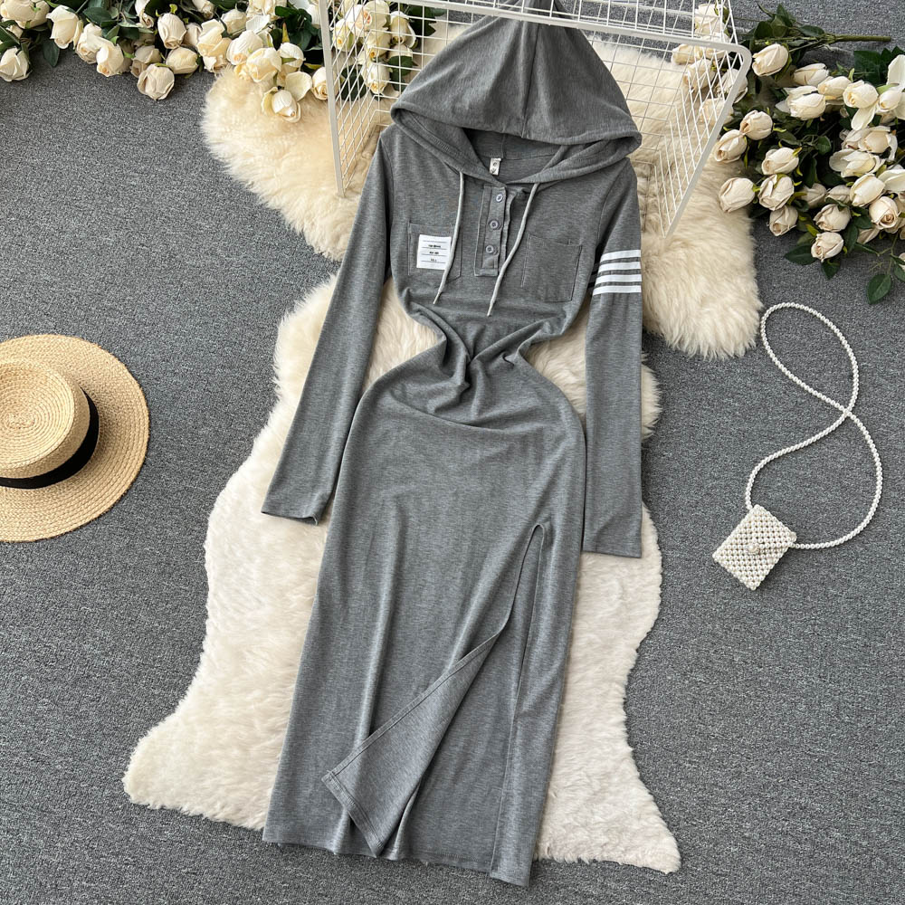 Autumn and winter package hip dress hooded long dress