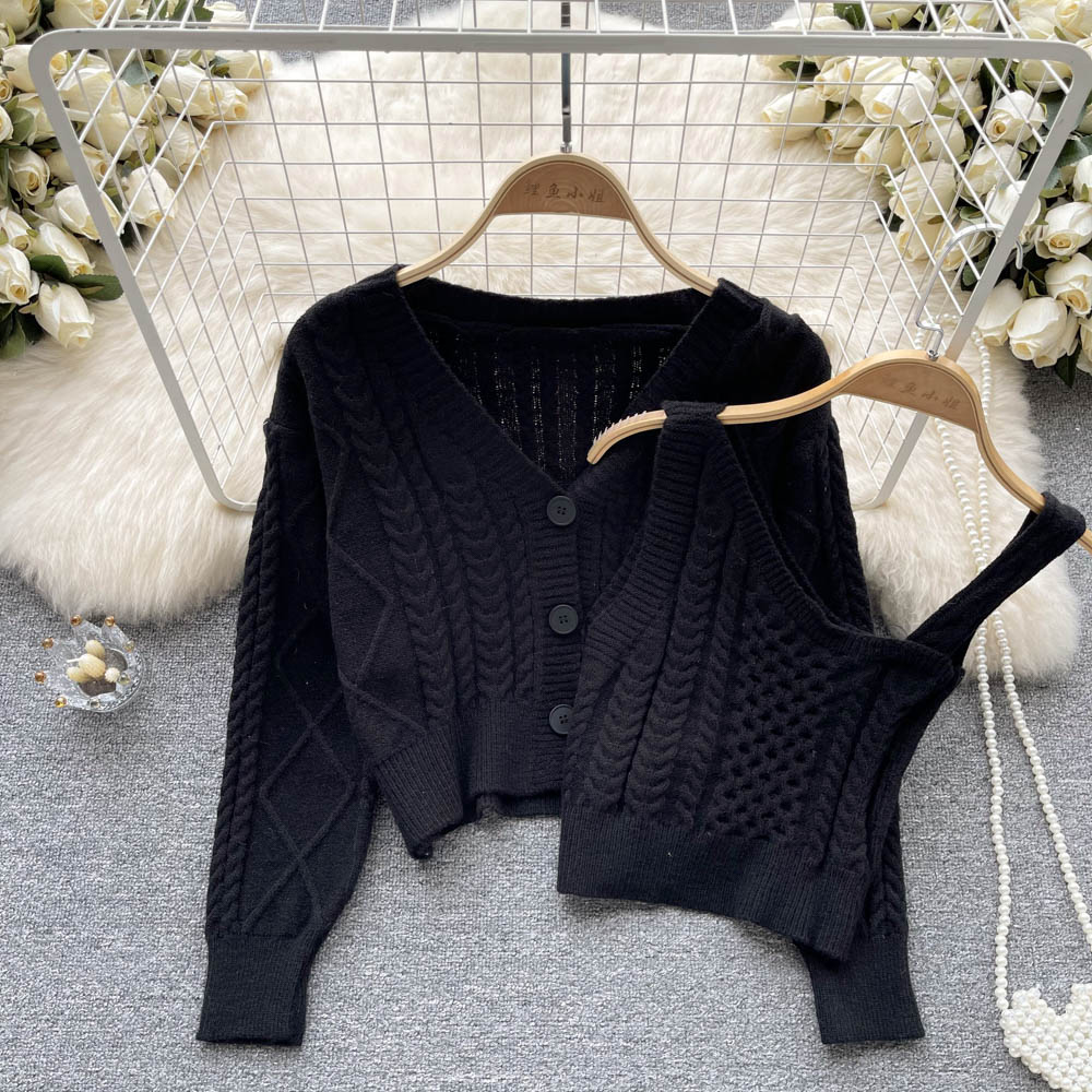 Lazy all-match retro tops autumn and winter slim cardigan