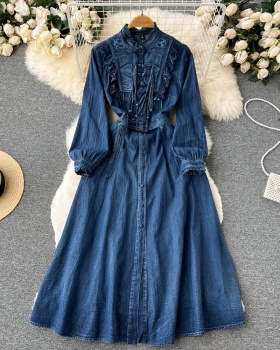 Retro autumn and winter long dress denim dress for women