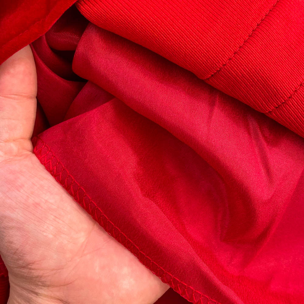 Puff sleeve square collar slim red dress