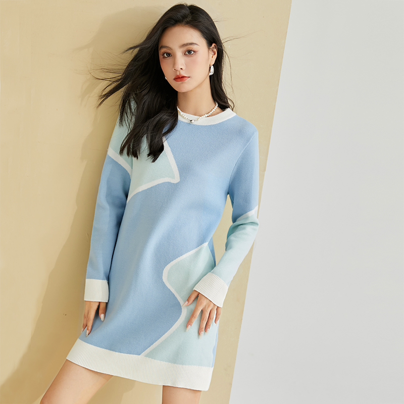 Blue sweater dress knitted dress for women