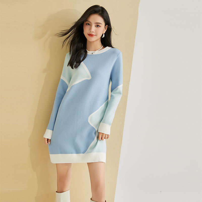 Blue sweater dress knitted dress for women