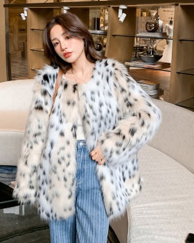 Leopard long fox fur overcoat Korean style spots fur coat