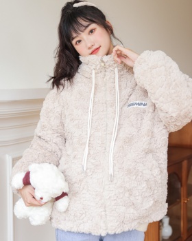 Lambs wool plush cotton coat long fur coat for women