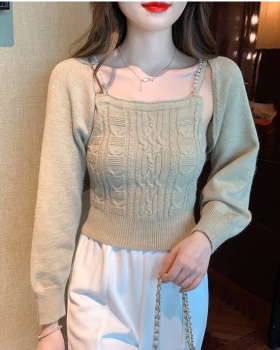 Sling Korean style sweater autumn coat 2pcs set for women