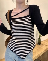 Long sleeve irregular sweater stripe bottoming shirt