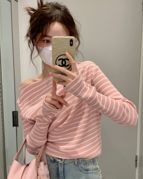 Pink long sleeve tops slim T-shirt for women
