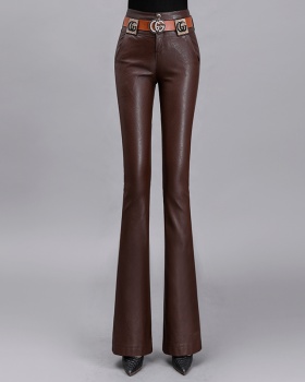 Slim leather pants nine tenths long pants for women