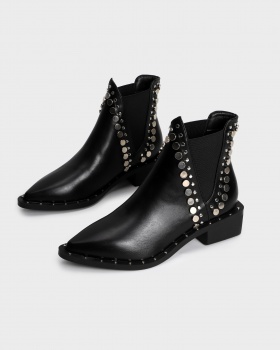 Autumn and winter rivet pure pointed boots for women