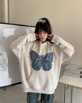 Hooded bow retro cotton patch unique loose hoodie